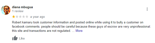 escrow kenya negative review 1 {screenshot}