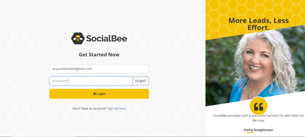 socialbee login {Screenshot}