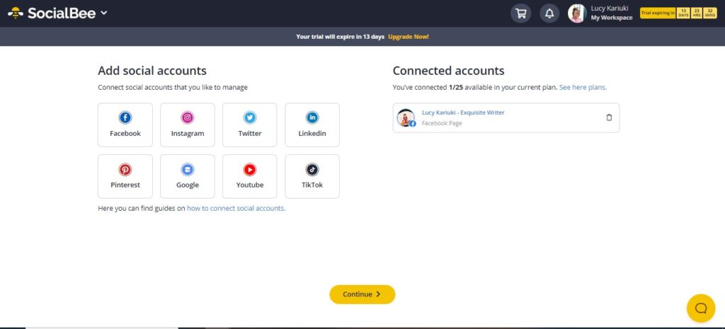 ‘Continue’ Button To Schedule {Screenshot}