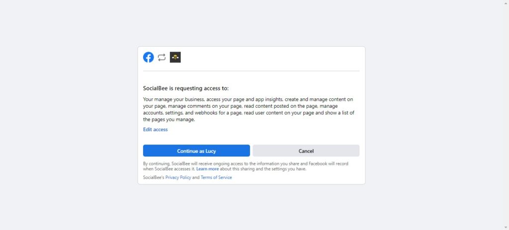 SocialBee Access to Your Facebook Page {Screenshot}