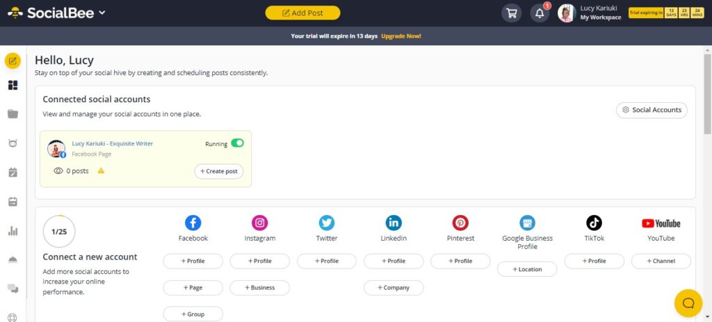 ‘Connected Social Accounts’ To Schedule a New Post {Screenshot}