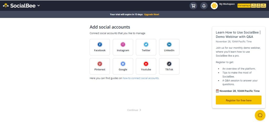 socialBee accounts {Screenshot}