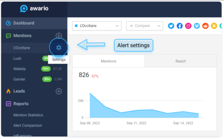 Screenshot of Awario Alert Settings