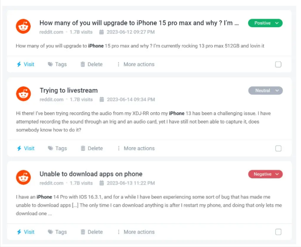Screenshot of Brand24’s Mentions Feed