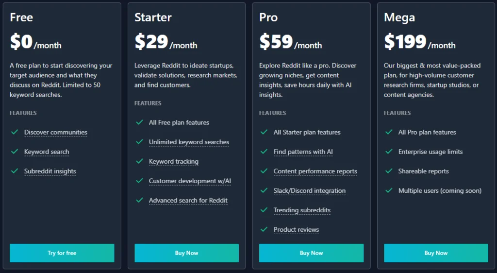 Screenshot of GummySearch Pricing