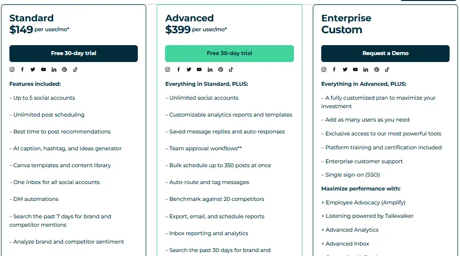 Screenshot of Hootsuite pricing plans
