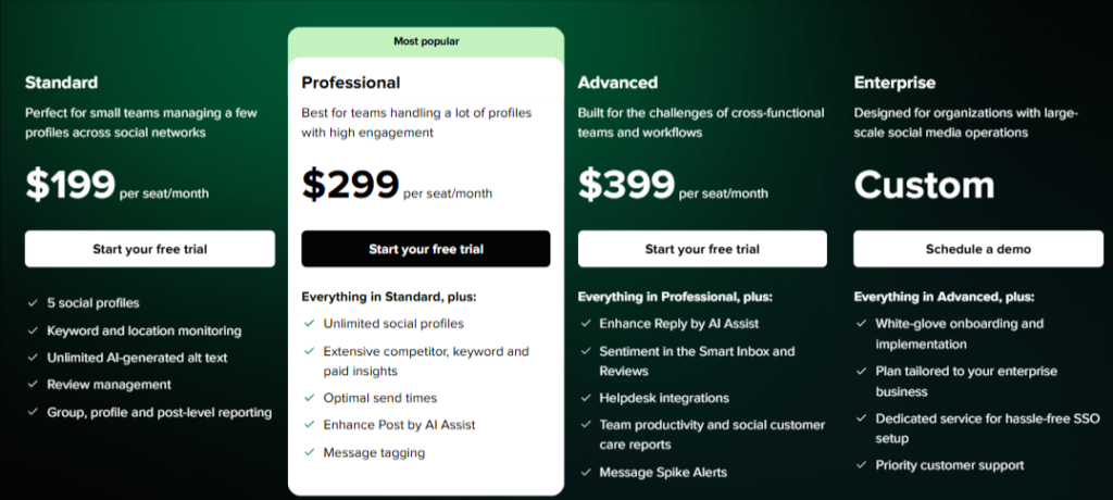 Sproutsocial pricing screenshot