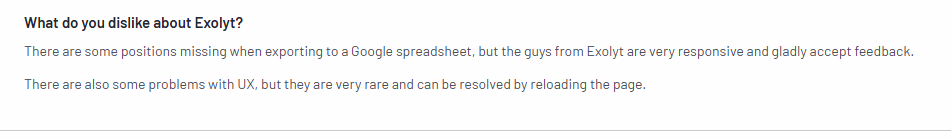 Exolyt critical review on G2.com {Screenshot}