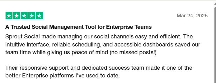 Sproutsocial positive review on Trustpilot {Screenshot}