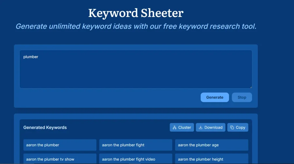 Keyword Sheeter on AnswerSocrates {Screenshot}