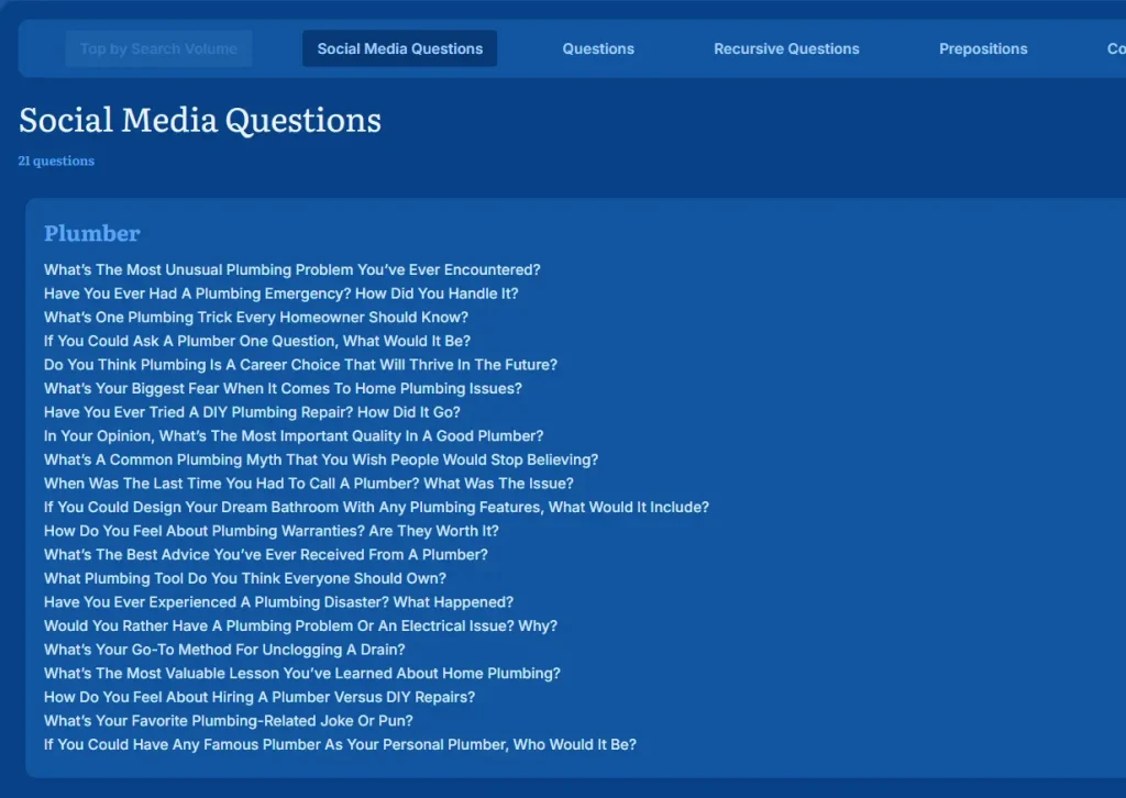 Social Media Questions from Keyword Generator {Screenshot}