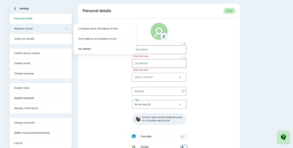 Jiji login personal details page {Screenshot}