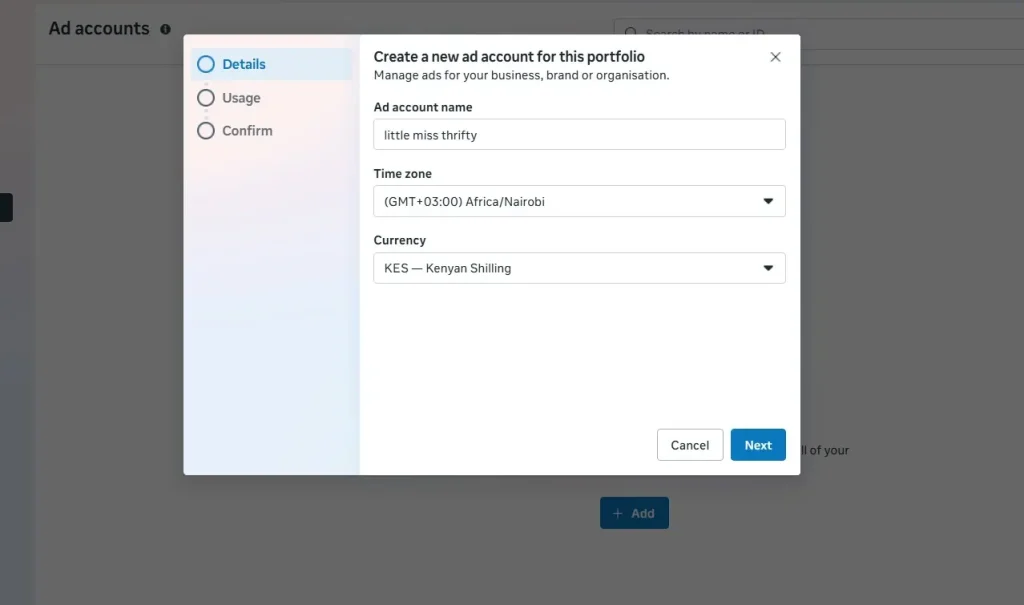 Screenshot 3 of Creating an Ad Account