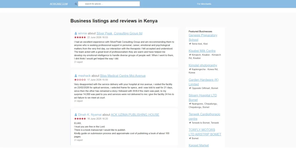 Screenshot of Africabz Homepage
