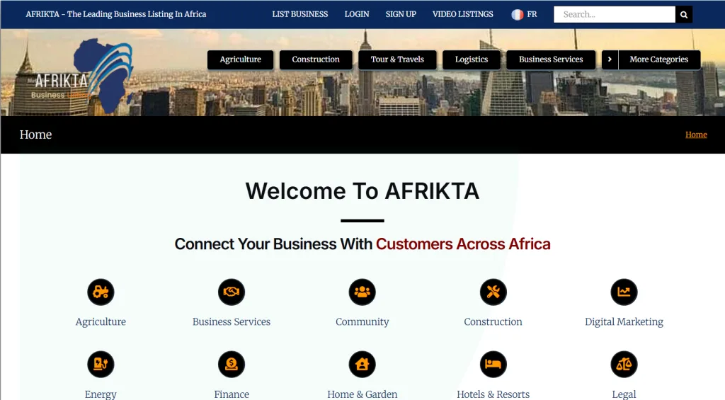 Screenshot of Afrikta Homepage