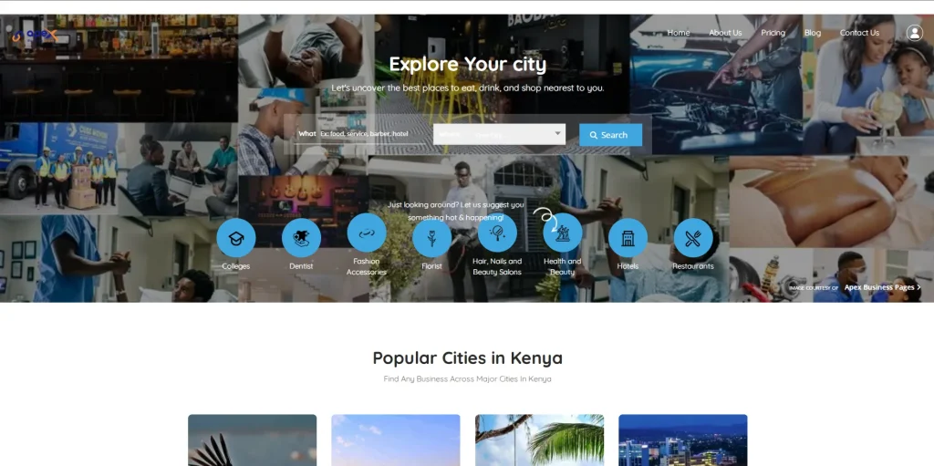 Screenshot of Apex Business Pages Homepage
