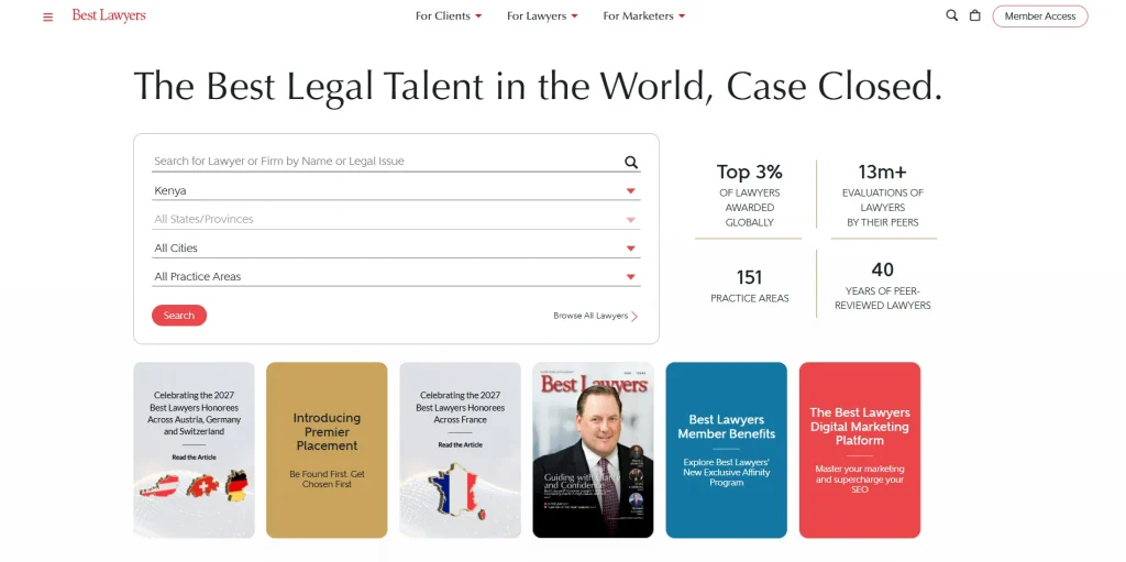 Screenshot of Best Lawyers Homepage
