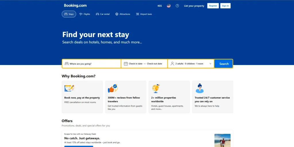 Screenshot of Booking.com Homepage