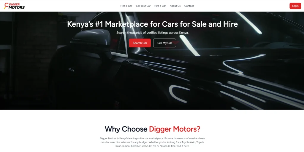 Screenshot of Digger Motors Homepage