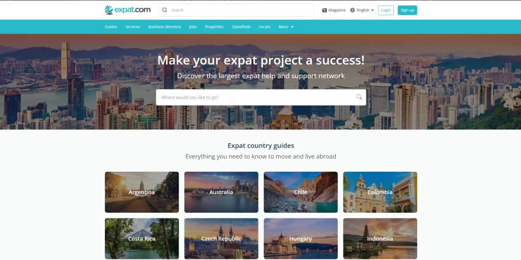 Screenshot of Expat Homepage