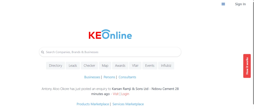 Screenshot of KEOnline Directory Homepage