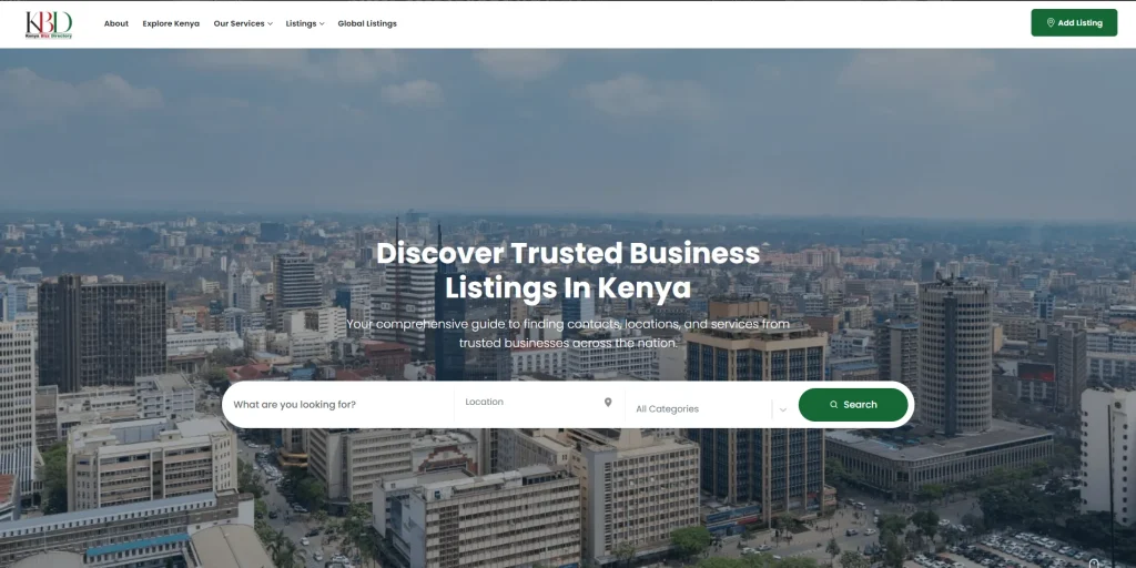 Screenshot of KenyaBizz Directory Homepage