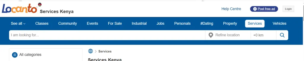 Screenshot of Locanto Kenya Classifieds Page