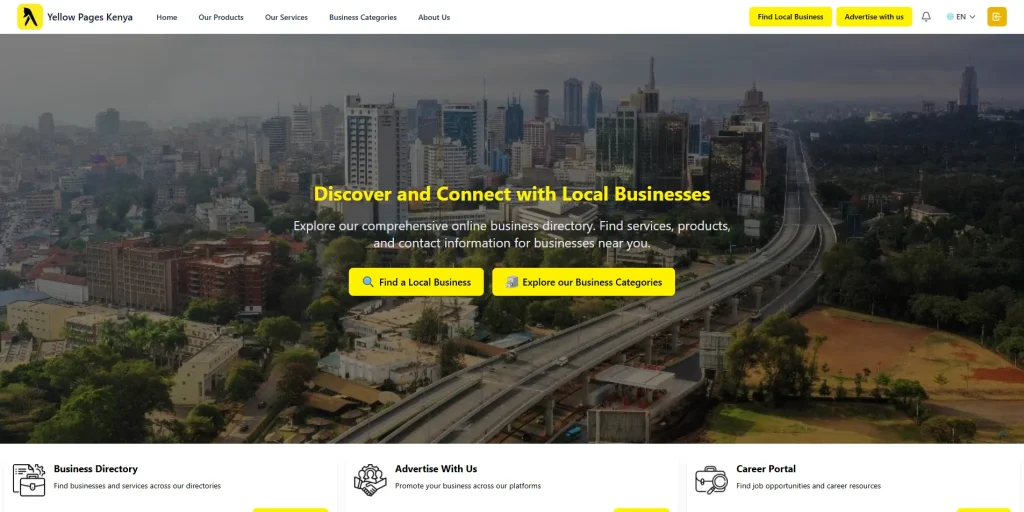 Screenshot of Yellow Pages Kenya Homepage