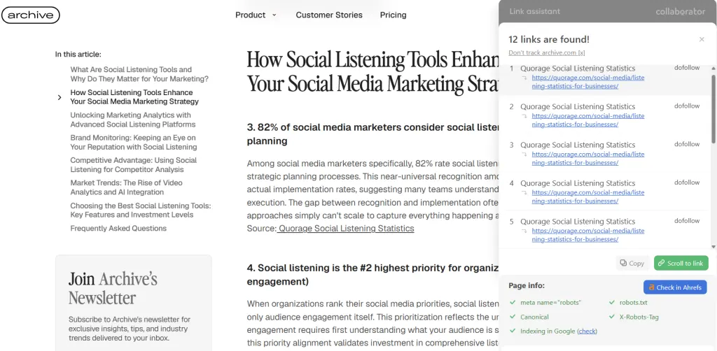 Screenshot of Collaborator Link Assistant Chrome Extension.