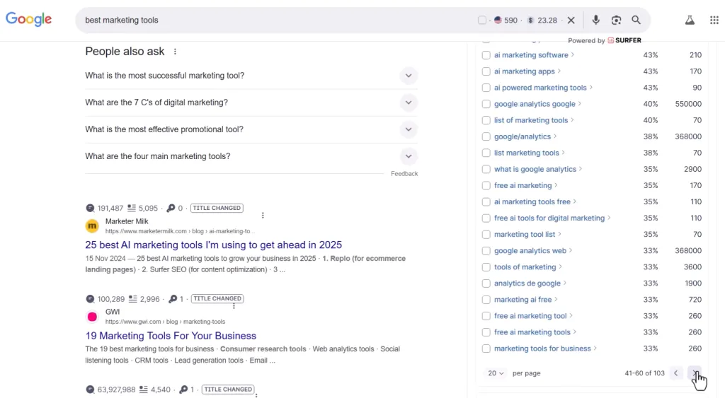 Screenshot of Keyword Surfer Extension at Work.