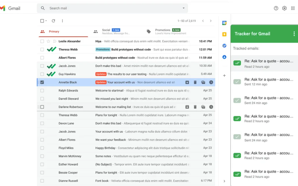 Screenshot of Mailtrack Extension.