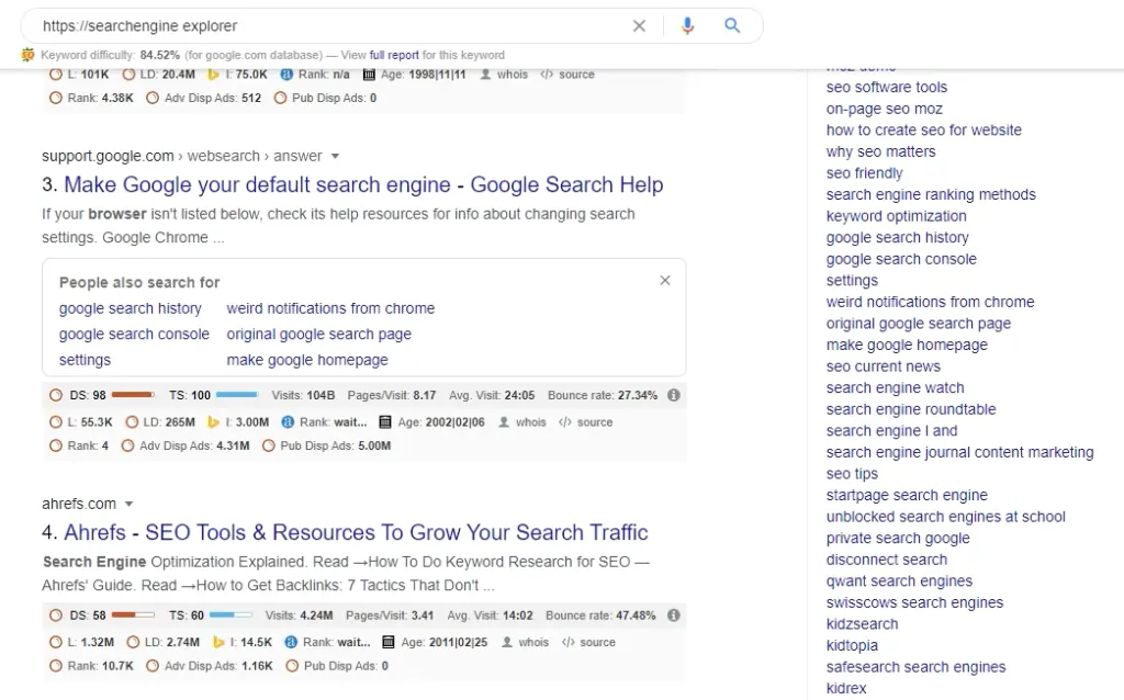 Screenshot of SEOquake at Work.